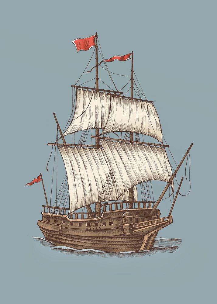 Vintage sailing wooden pirate boat