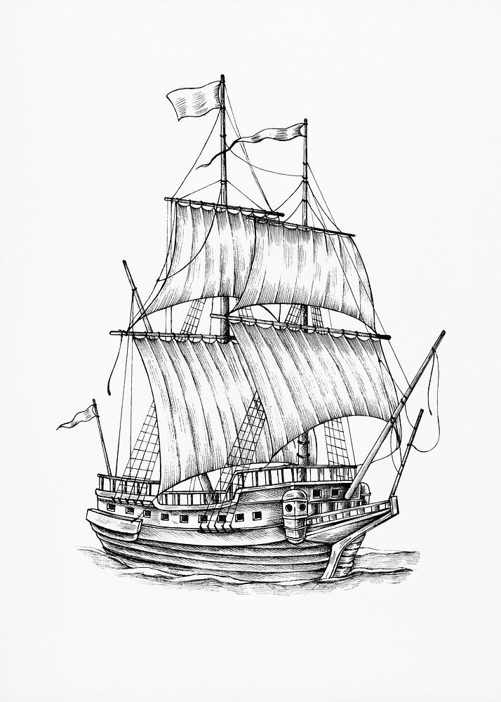 Hand drawn sailing boat illustration