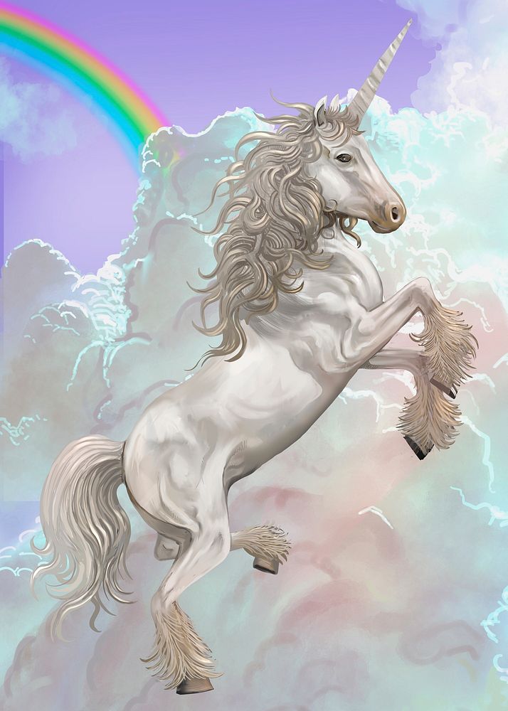 Beautiful white unicorn flying illustration