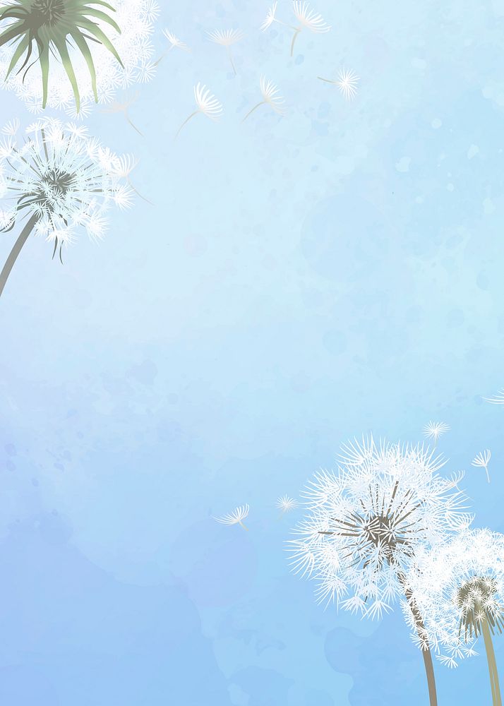 Hand drawn dandelions with a blue sky background