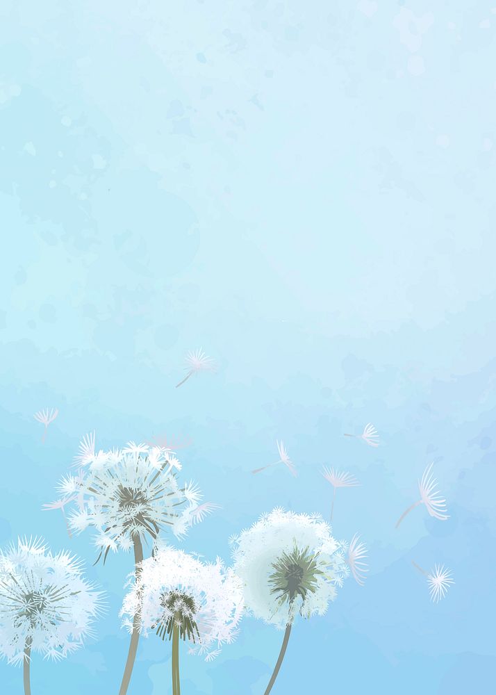 Hand drawn dandelions with a blue sky background vector