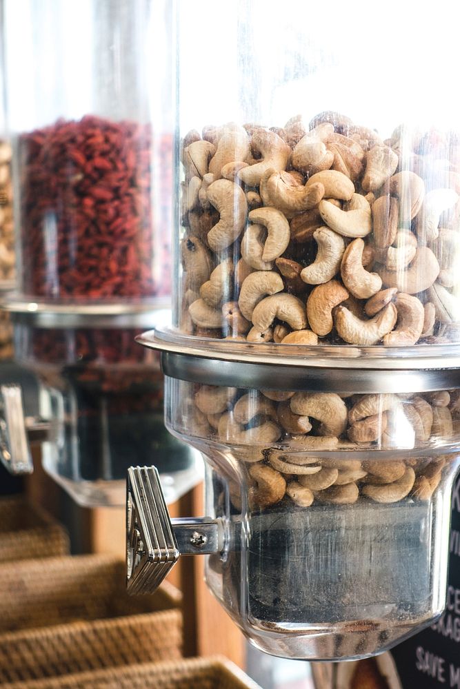 Free cashew nuts display containers image, free public domain nuts CC0 photo.