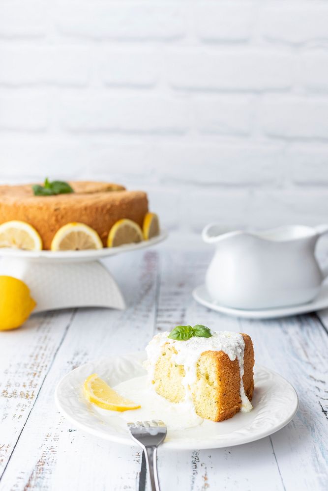 Free lemon basil sponge cake image, public domain CC0 photo.