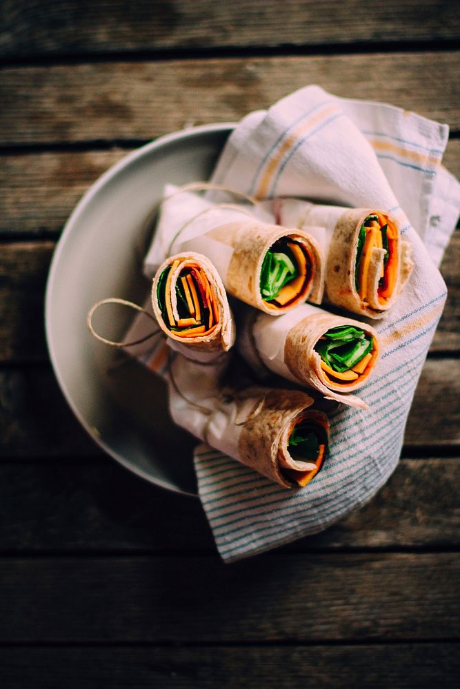 Free vegan vegetables rolls in the bowl image, public domain food CC0 photo.