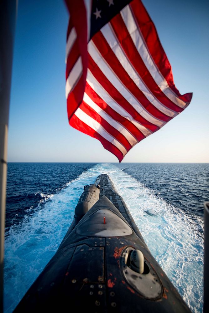 MEDITERRANEAN SEA&ndash;The Ohio-class fleet guided-missile submarine USS Florida (SSGN 728) sails in the Mediterranean Sea…