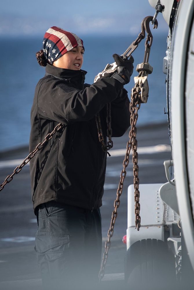 STRAIT OF GIBRALTAR (Oct. 20, 2019) Aviation Structural Mechanic 3rd Class Mileika Miki, assigned to the &ldquo;Dragon…