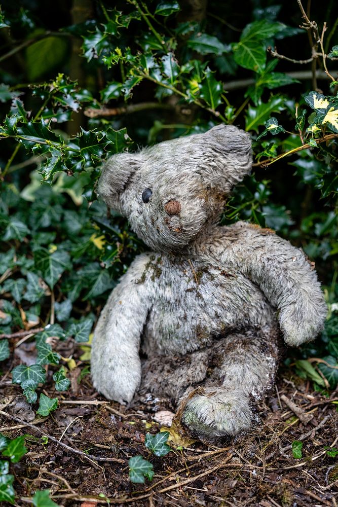 Abandoned teddy bear left dirty on a ground. Original public domain image from Flickr