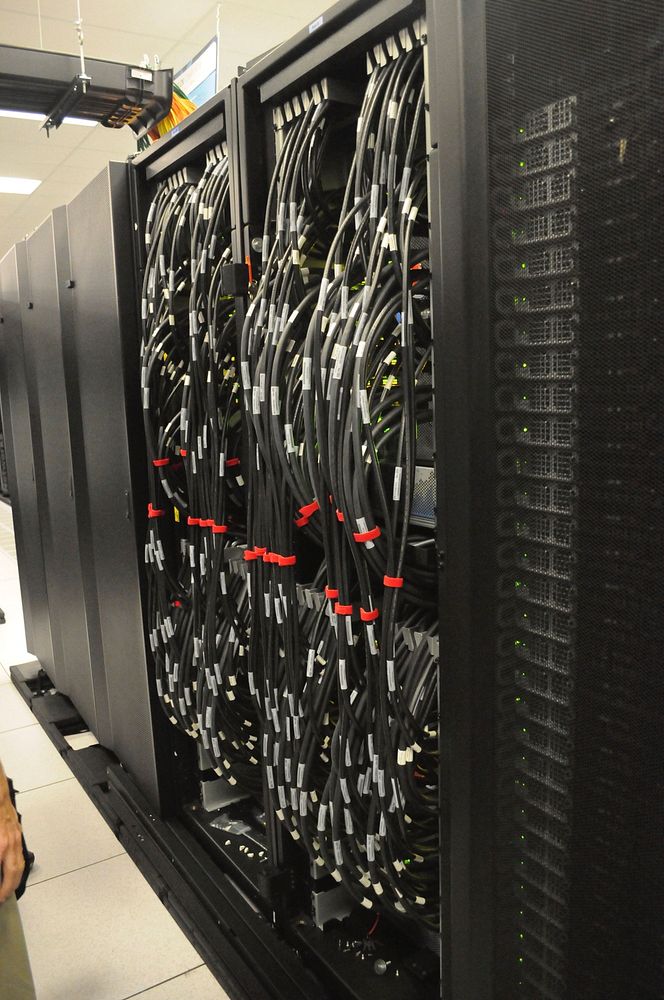 Rear of racks with black cabling at NERSC data center