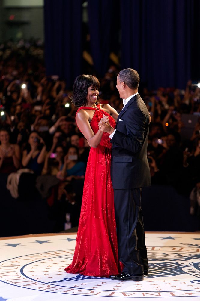 President Barack Obama and First Lady Michelle Obama dance together during the inaugural ball at the Walter E. Washington…