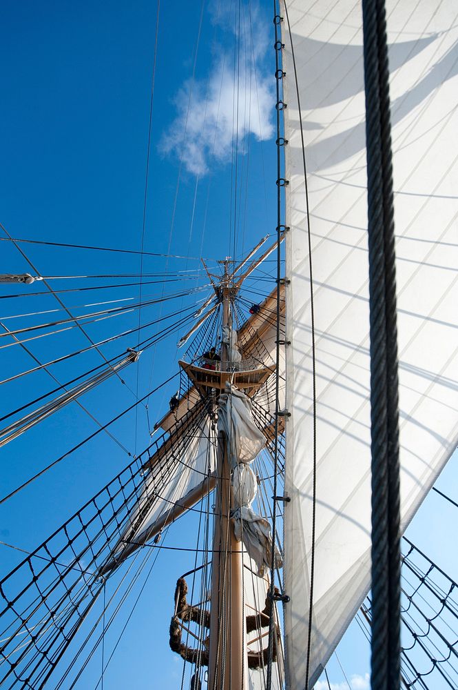 Looking up at a sailing boat mast. Original public domain image from Flickr