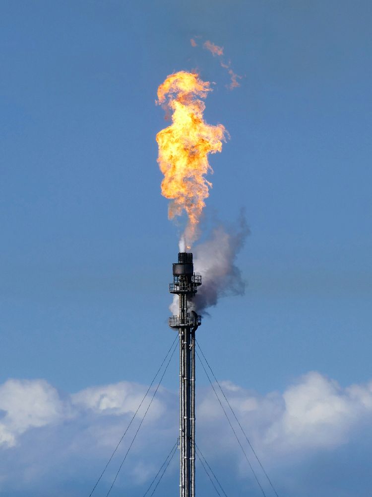 Gas flare on top of a flare stack at Preemraff Lysekil.