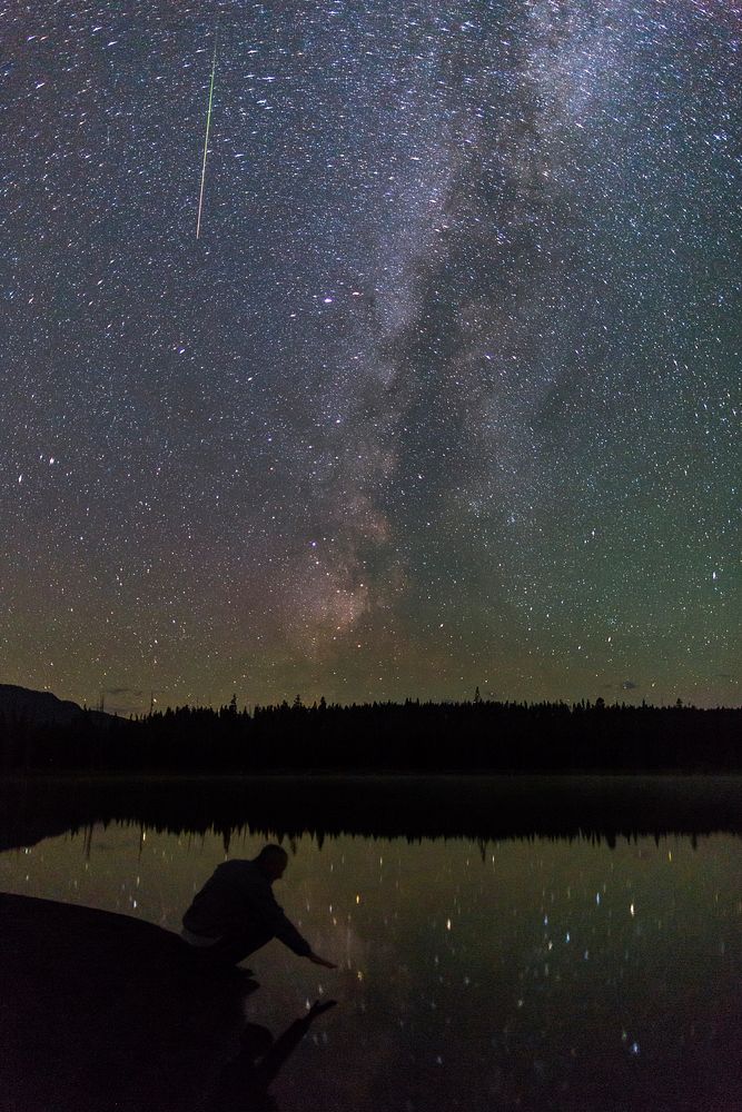 Milky Way & meteor, Yellowstone Lake. Original public domain image from Flickr