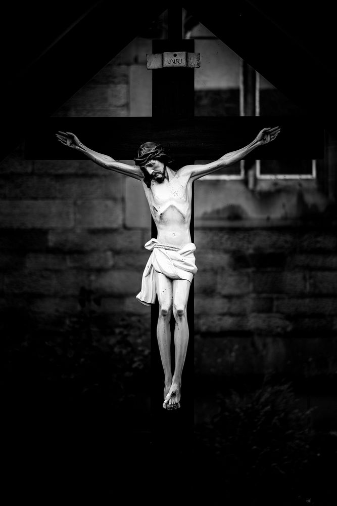 Christ on the cross monotone. Original public domain image from Flickr