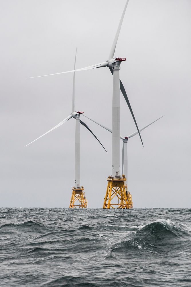The block island wind farm off the coast of Rhode Island is the first US offshore wind farm. Original public domain image…