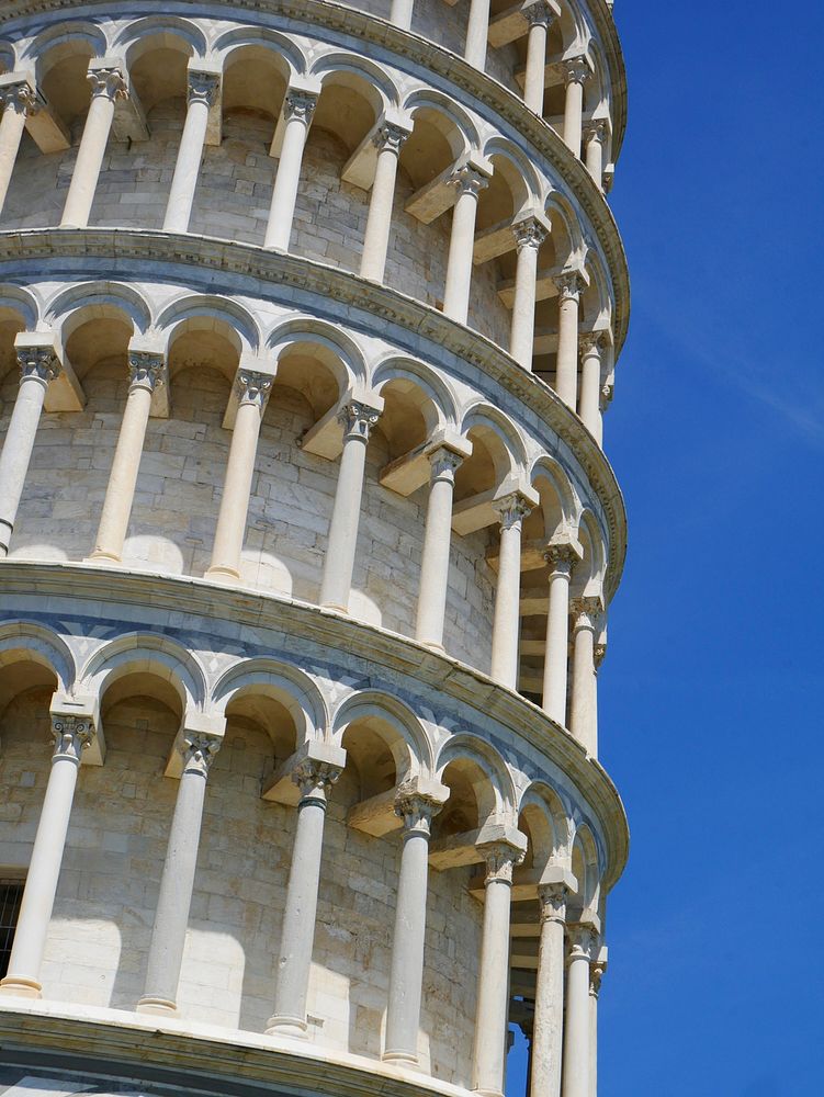 Closeup on The Leaning Tower of Pisa in Italy. Free public domain CC0 image.