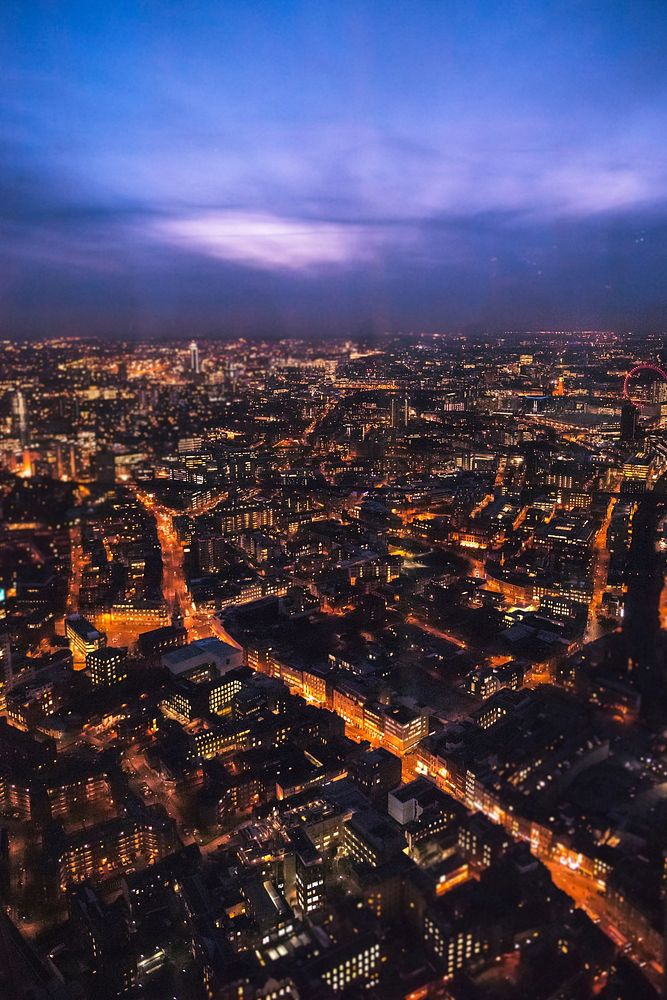 View of london from the London Eye, or the Millennium Wheel in South Bank, London. Free public domain CC0 photo.