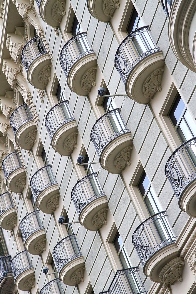 City building balconies close up. Free public domain CC0 image.