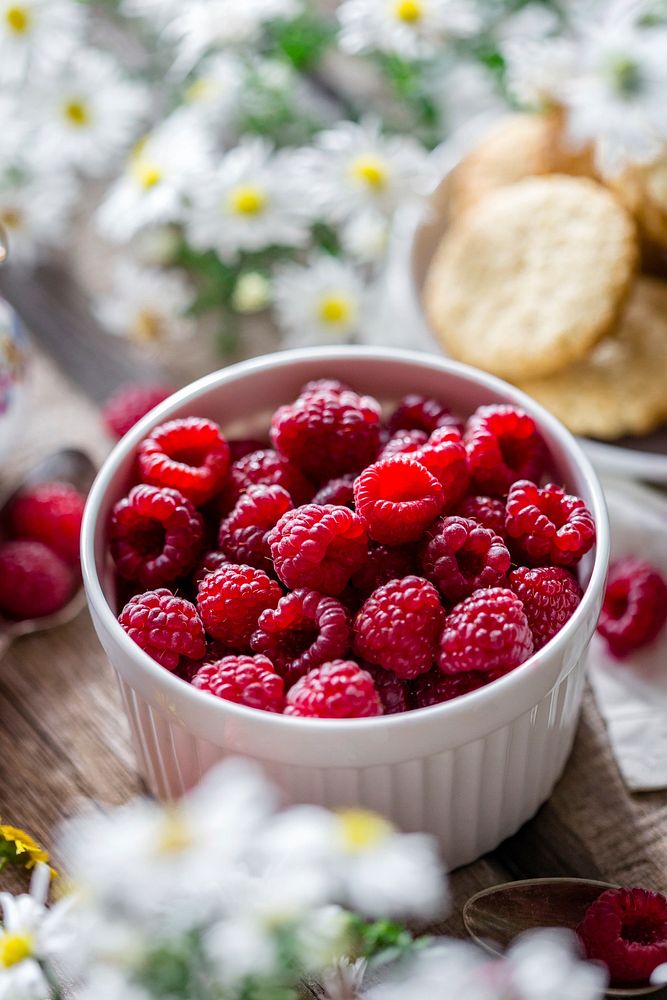 Free breakfast with raspberry image, public domain food CC0 photo.