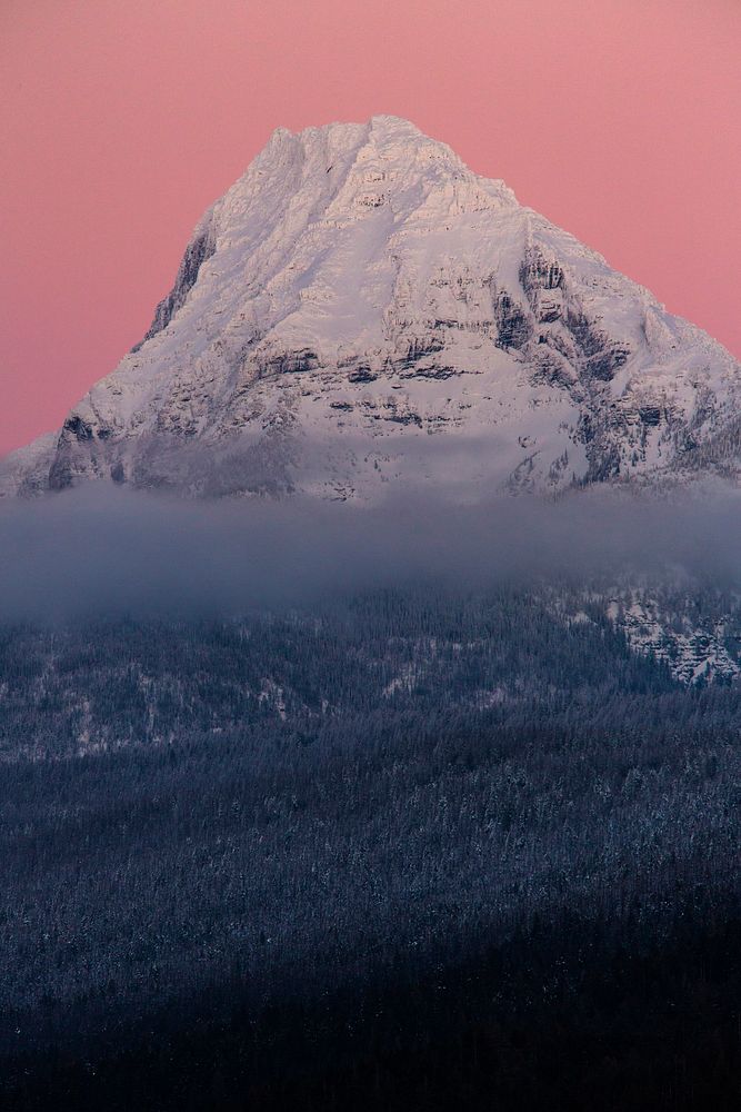 Snowcap mountains with pink sky. Free public domain CC0 image. 