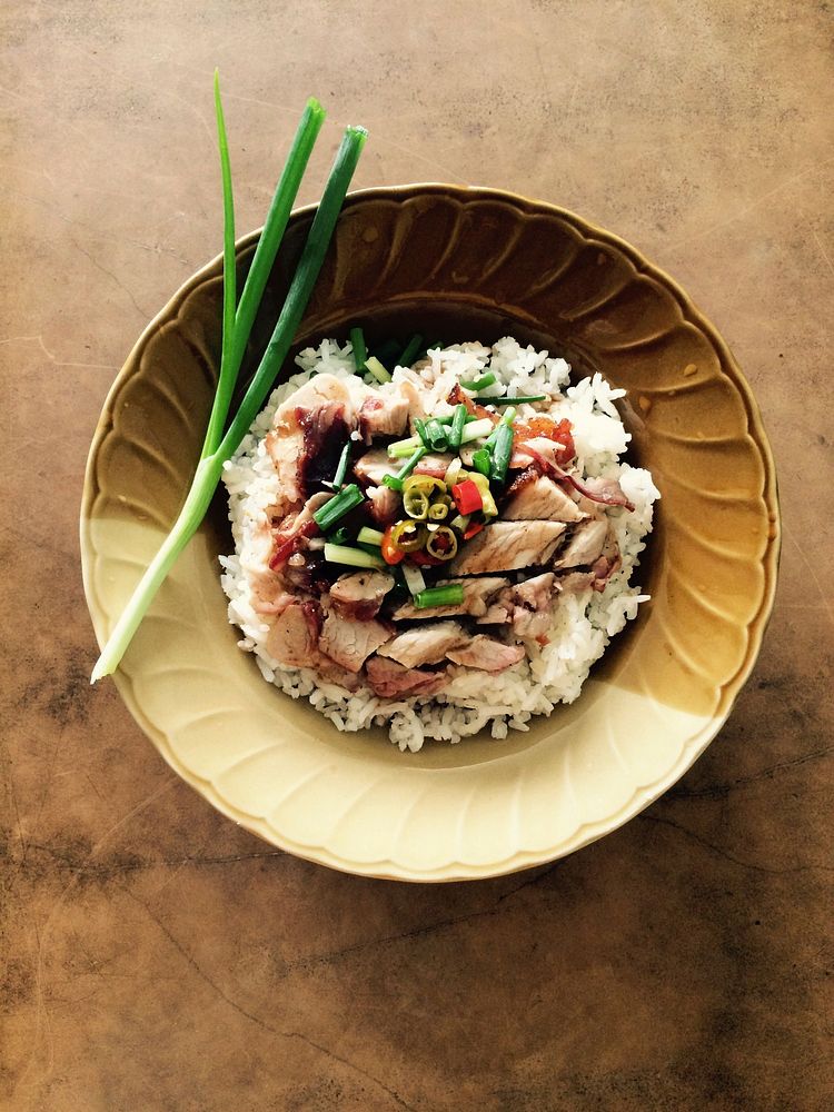 Free rice with crispy pork  image, public domain food CC0 photo.