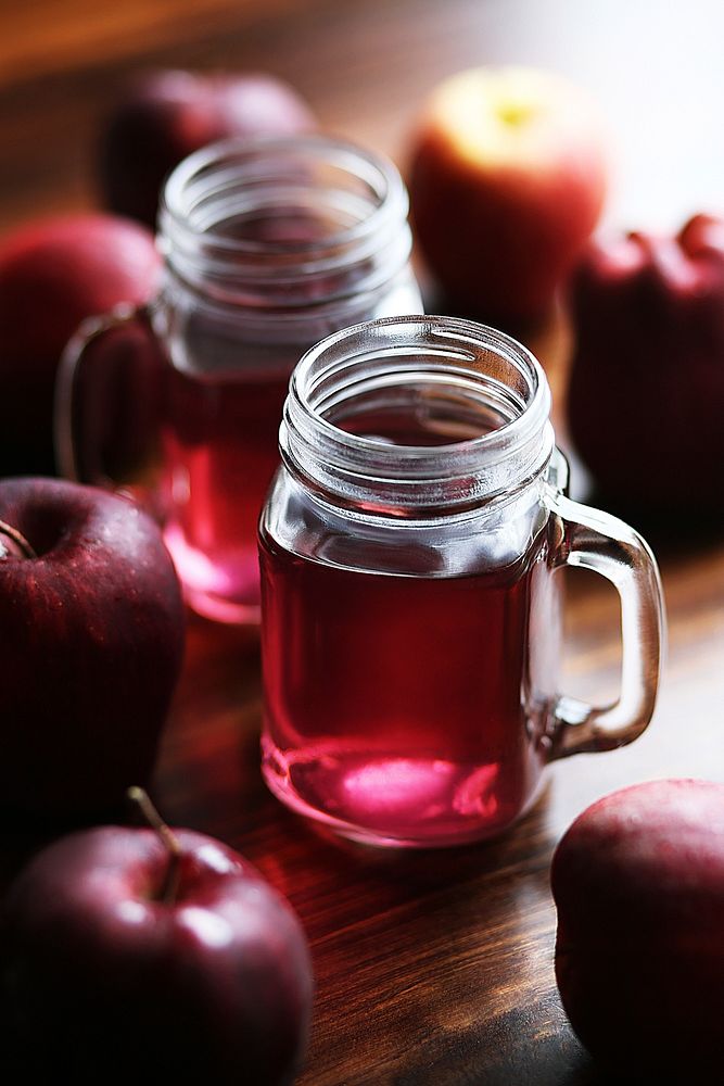 Free apple juice in mason jars photo, public domain beverage CC0 image.