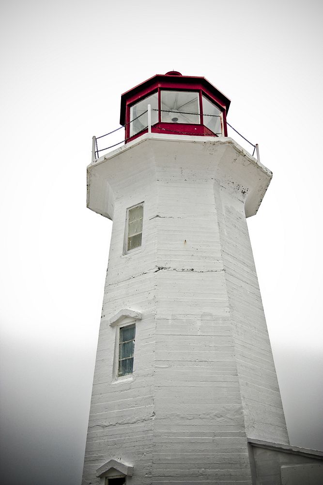 Closeup on a white lighthouse. Free public domain CC0 photo.