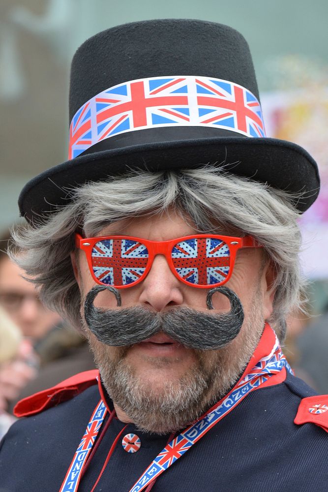 Proud English man at carnival, United Kingdom - 17 March 2015