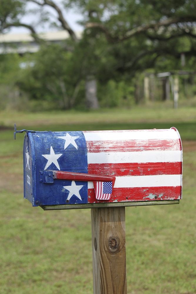 American flag designed mailbox. Free public domain CC0 photo.