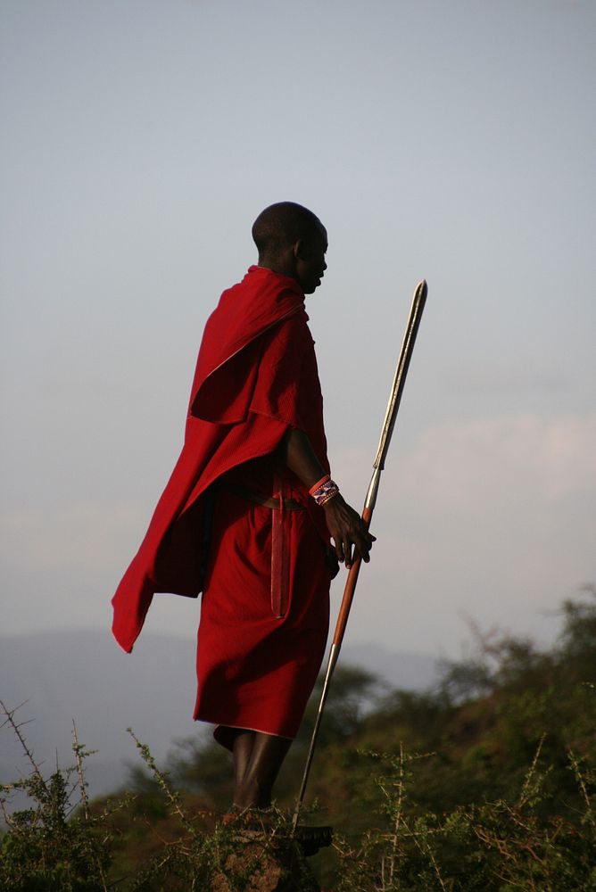 Maasai man in red robe, Kenya, April 15, 2016.