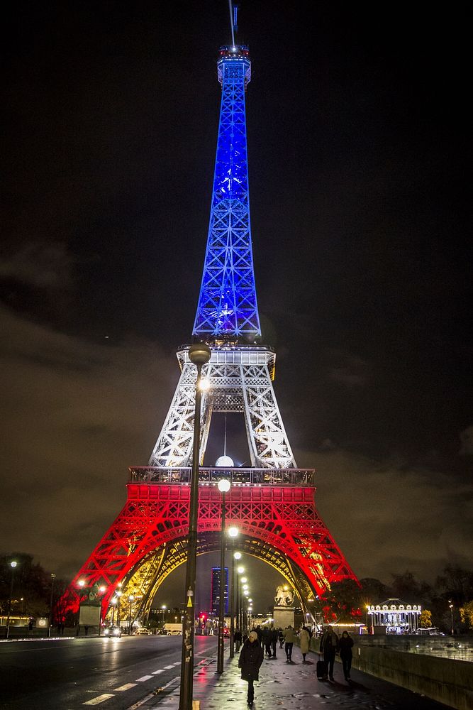 The Eiffel Tower at night. Free public domain CC0 photo.