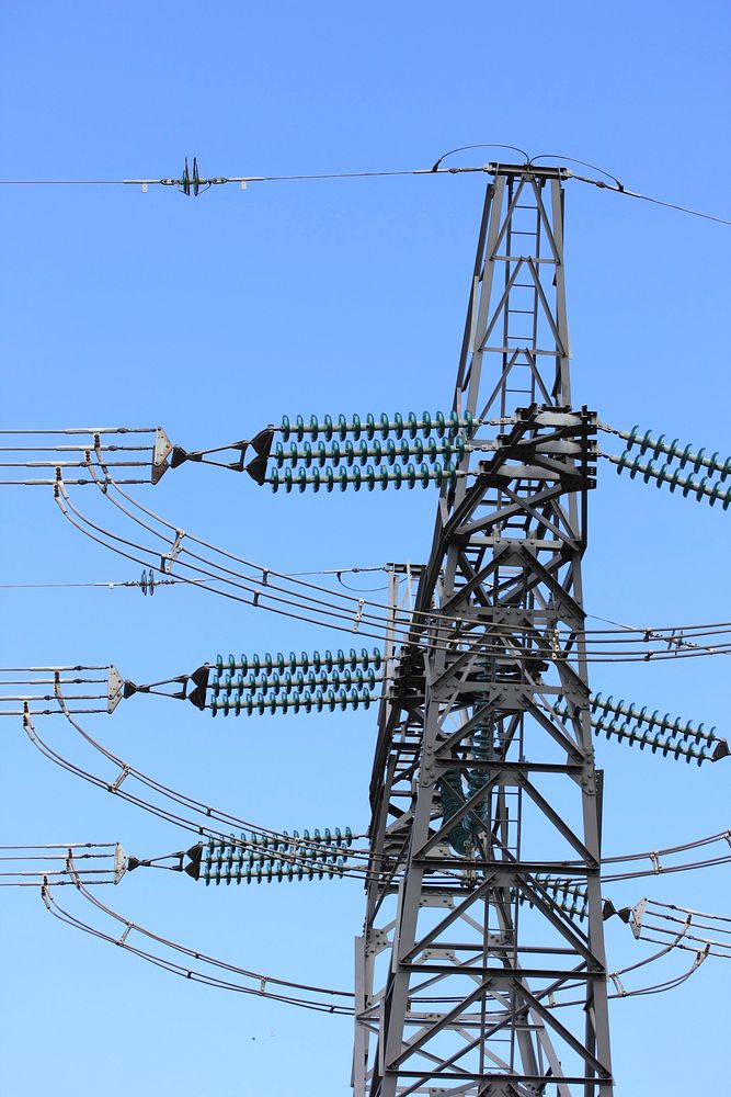 Electric transmission tower power lines. Free public domain CC0 photo.