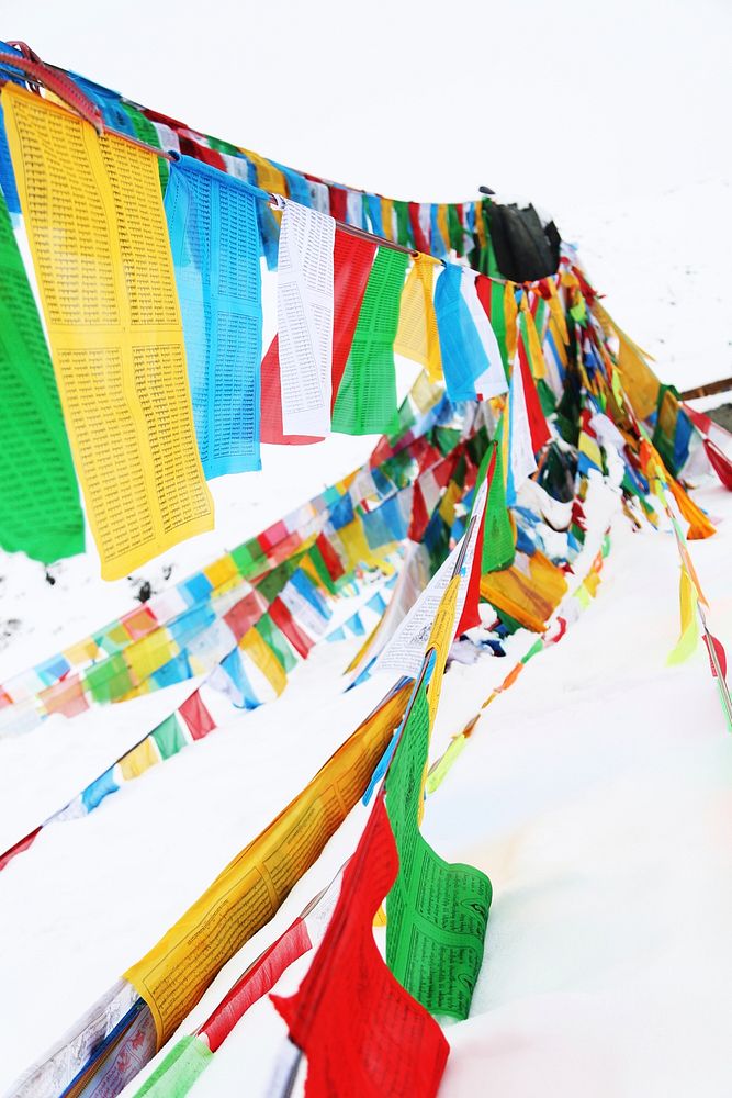 Religious flags, Tibet mountain. Free public domain CC0 photo.