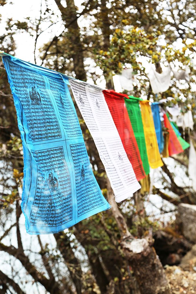 Religious flags, Tibet mountain. Free public domain CC0 photo.