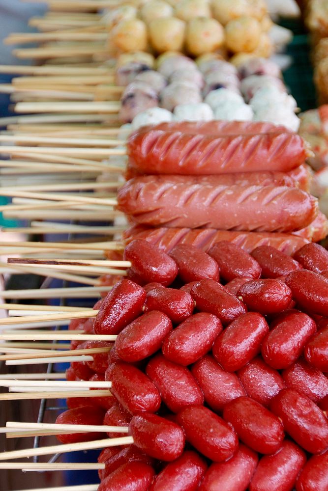 Street food, meatball stick, Asian street food. Free public domain CC0 photo