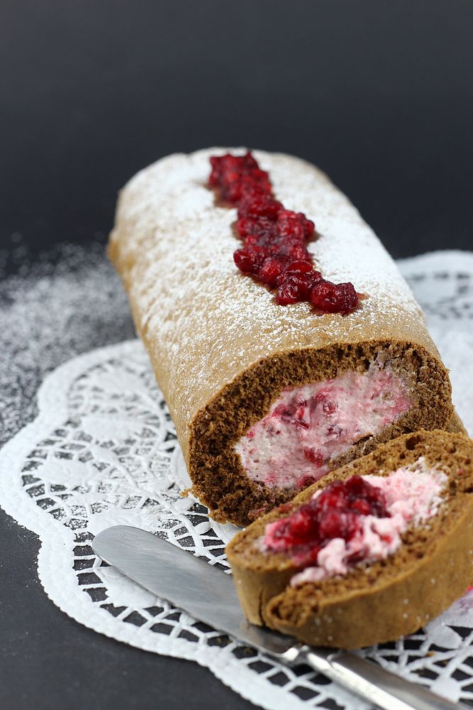 Mulberry cake roll. Free public domain CC0 photo.