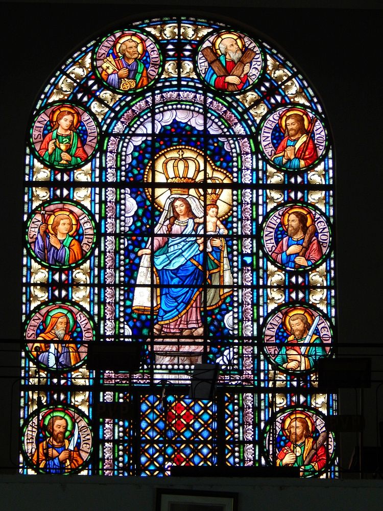Historial glass painting in church, Free public domain CC0 photo.