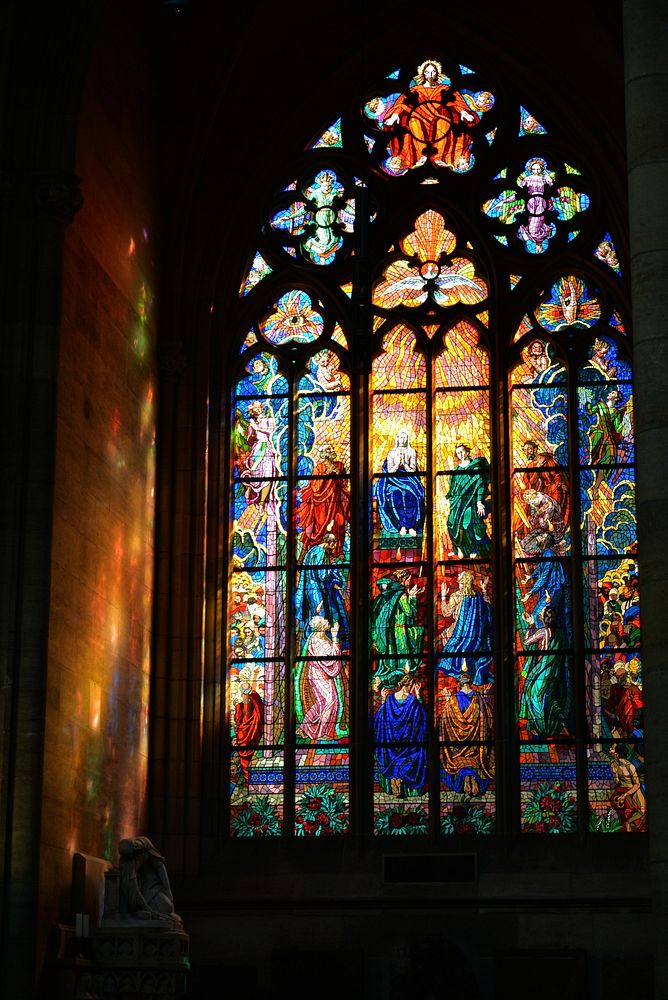 Historial glass painting in church, Free public domain CC0 photo.