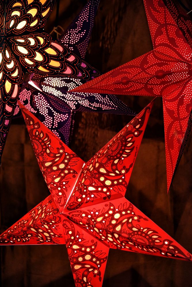 Colorful Christmas star lamps. Free public domain CC0 image.