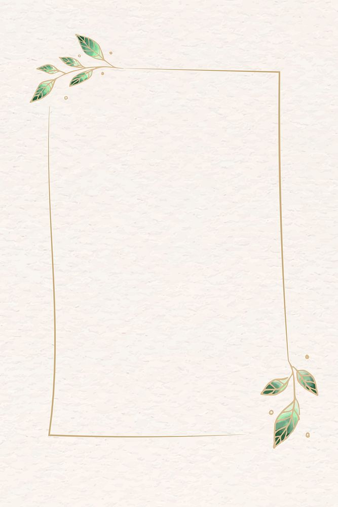 Gold rectangle frame sticker, green gradient botanical illustration vector