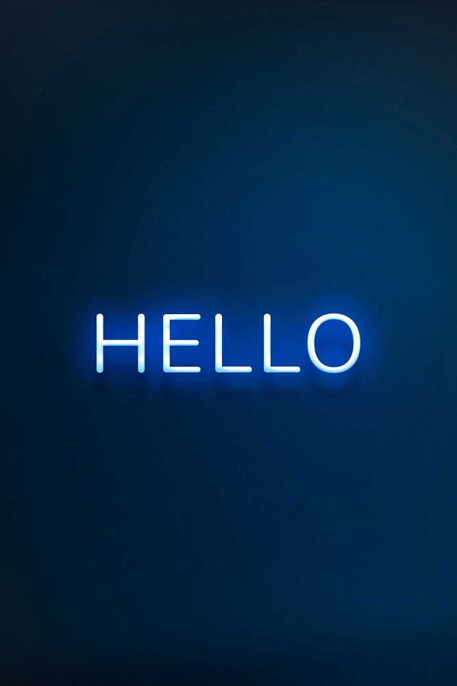 Glowing hello blue neon sign 