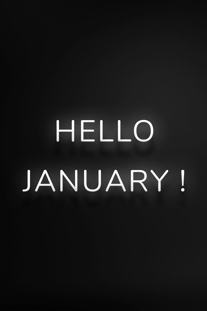 Glowing Hello January! neon lettering