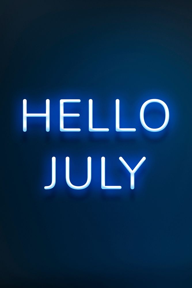 Glowing Hello July neon lettering