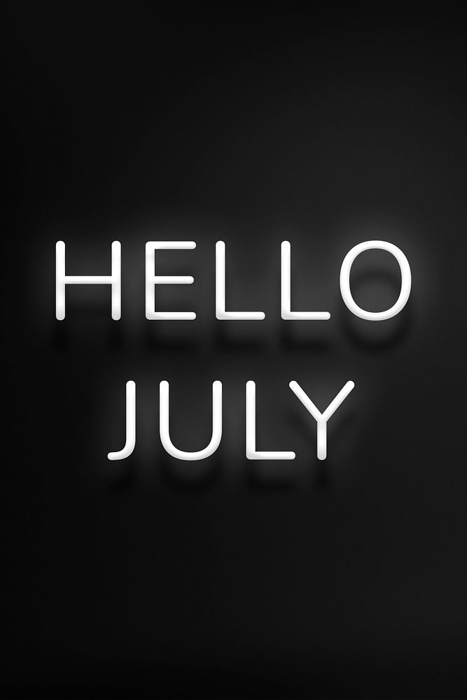 Glowing neon Hello July typography