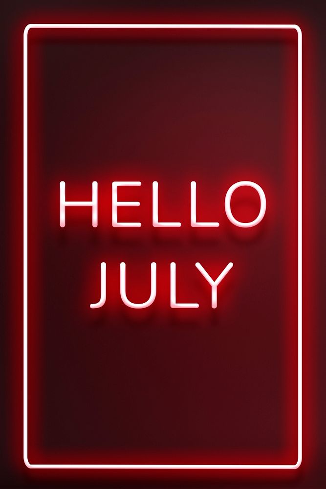 Neon Hello July typography framed