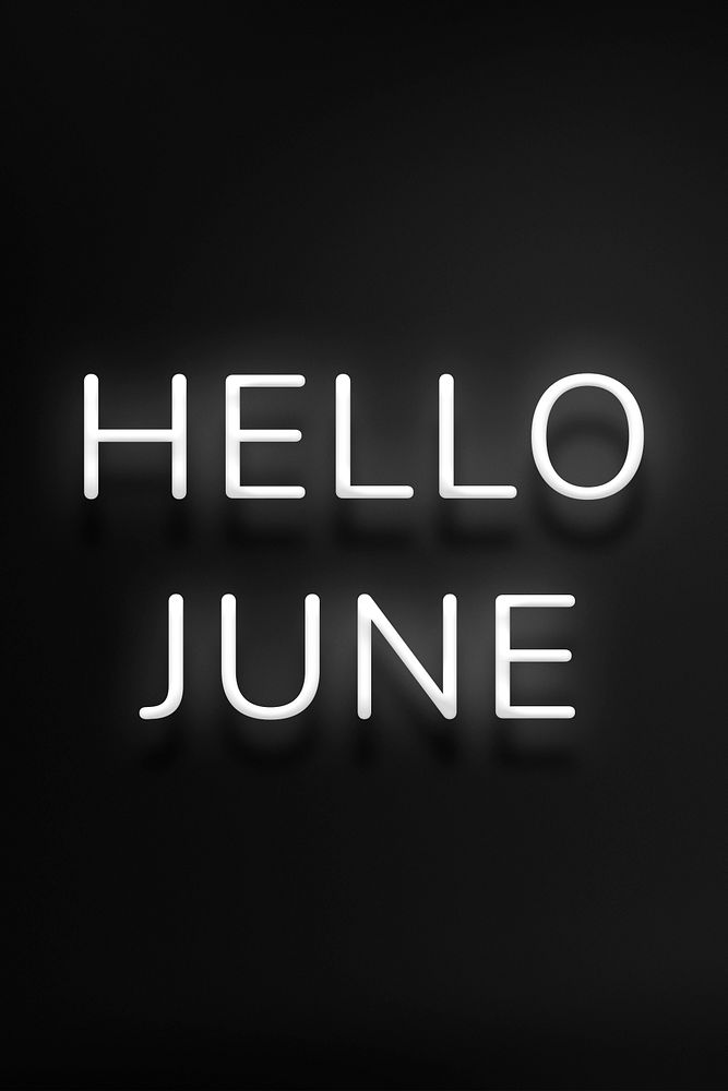 Hello June black and white neon text