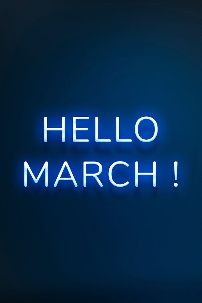 Hello March! neon blue typography