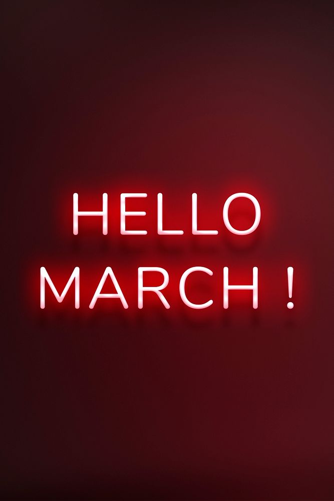 Hello March! red neon sign