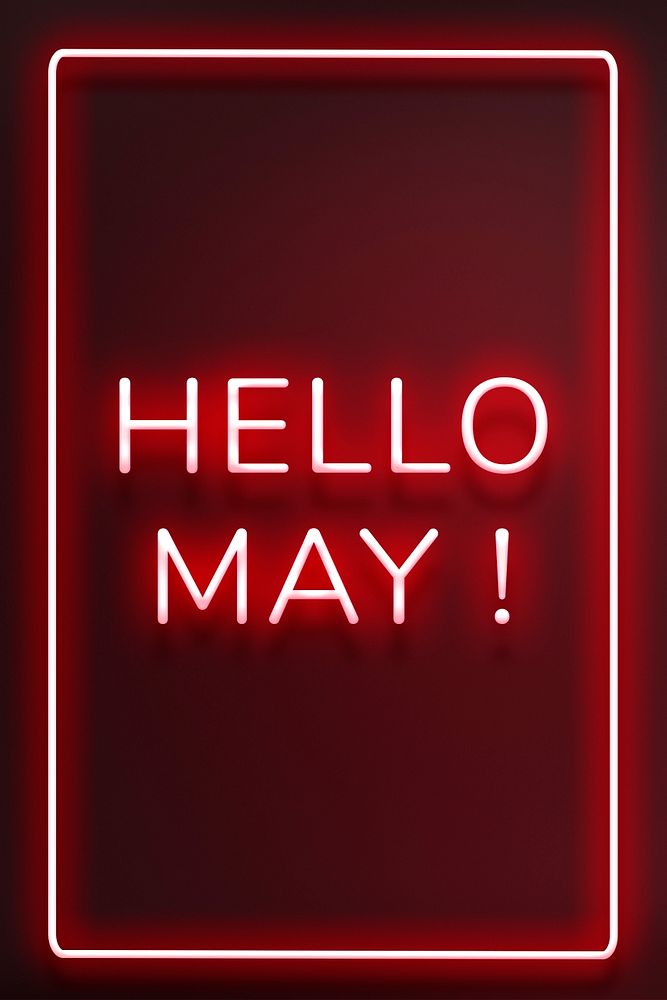 Neon frame Hello May! border typography