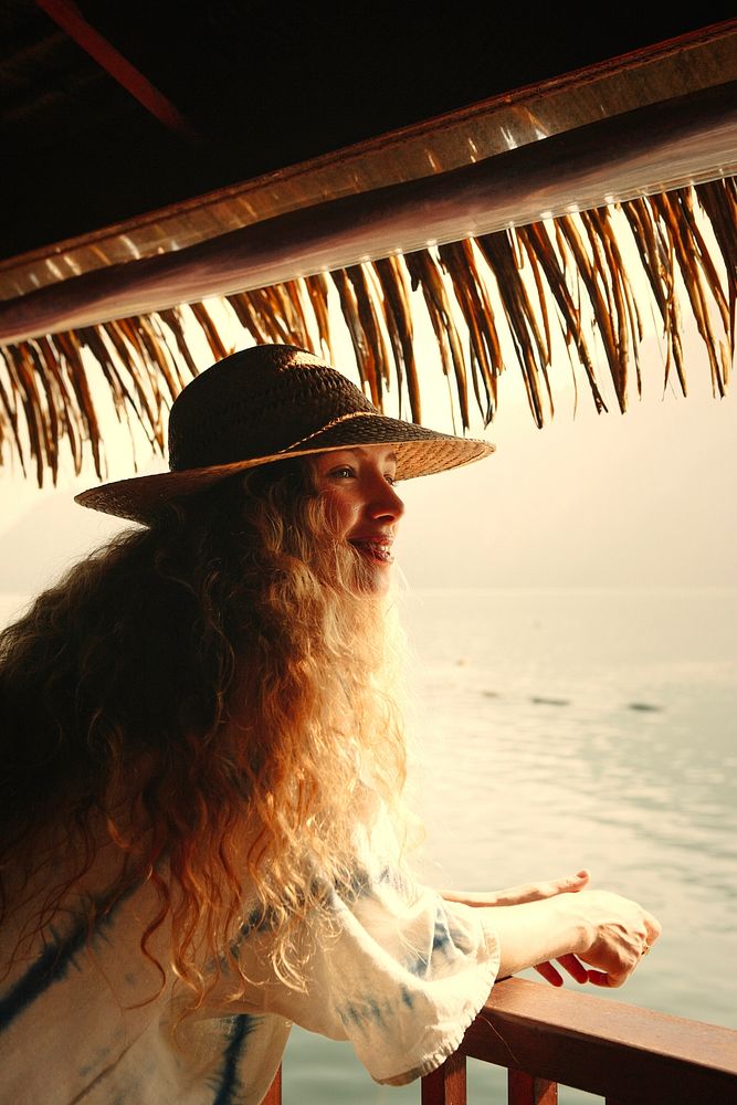 Blond woman relaxing at a resort