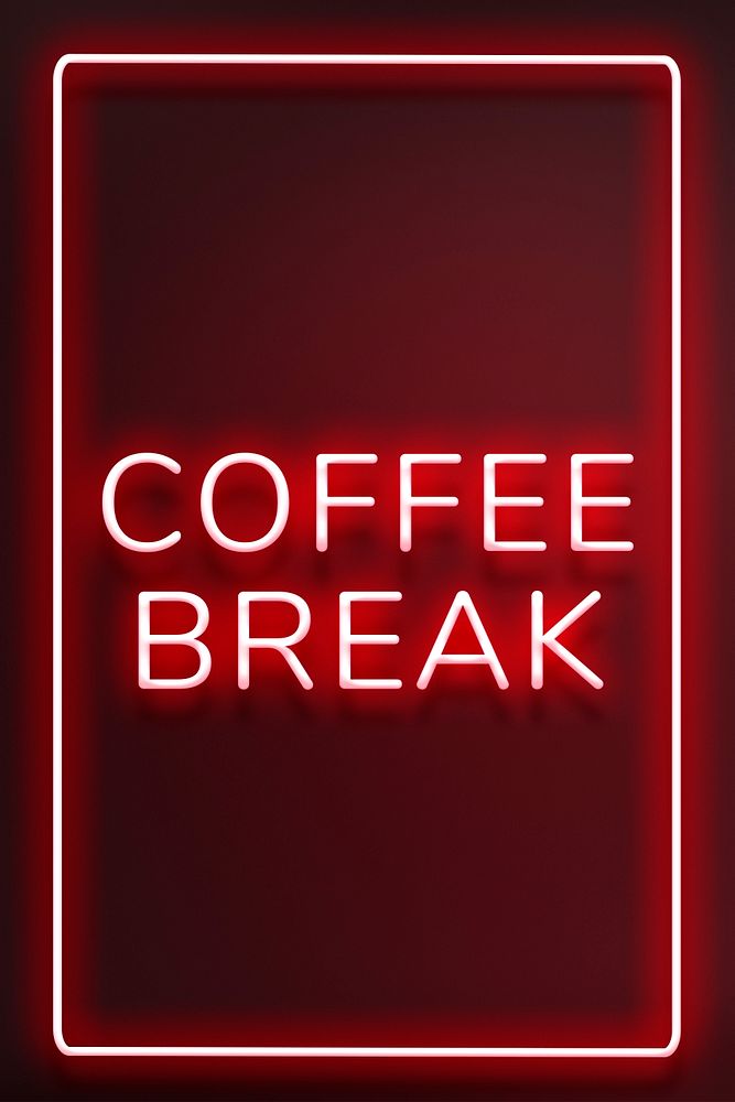 Red neon coffee break text framed